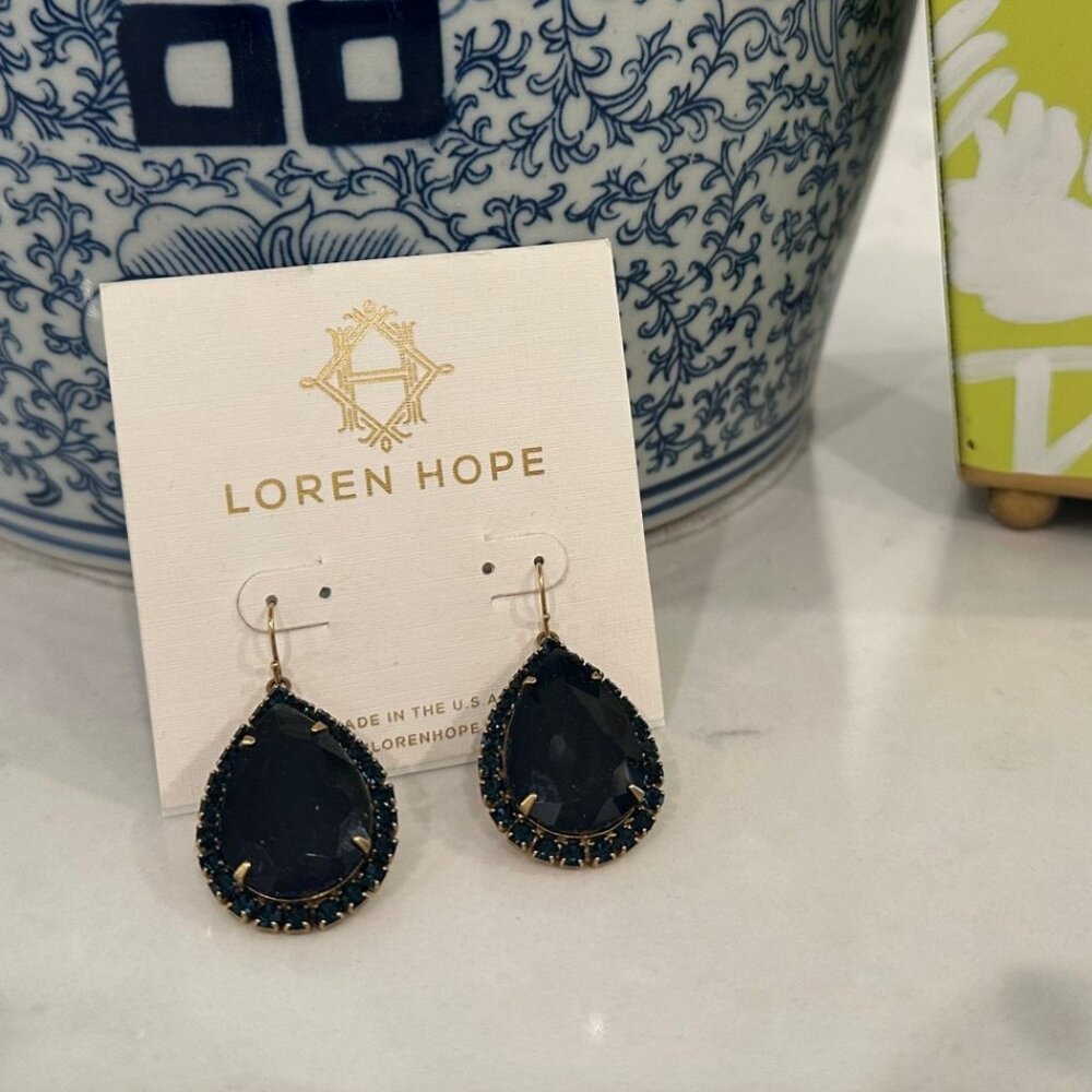 Loren Hope Navy Blue Tear Drop Earrings